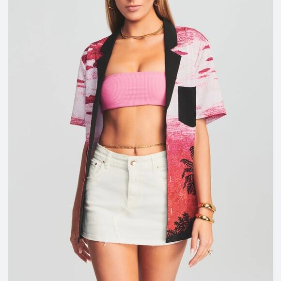 Ser.O.YA Malibu Shirt in Pink Sunset Button Down Short Sleeve Collar Top - Picture 1 of 10